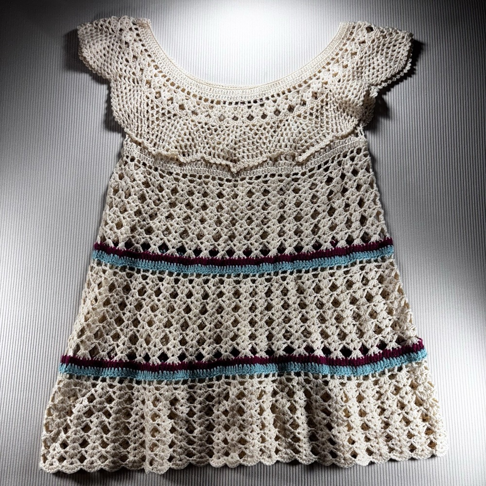Y2K Young Essence Women's Crocheted Babydoll Top Large, Boho, Fairy,cottage Core